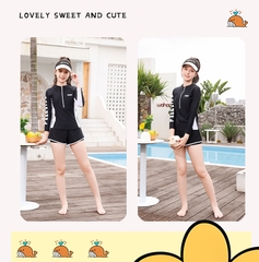 Đồ bơi bé gái thiếu niên tay dài quần đùi 2 lớp dày dặn kín đáo đa phong cách