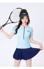 Đồ bơi nữ tay ngắn chân váy, quần ngắn phối 2 màu trẻ trung thời trang chất vải co giãn 4 chiều đàn hồi tốt