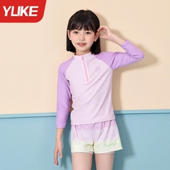 Đồ bơi bé gái tay dài quần đùi 2 lớp hiệu YUKE- Khóa kéo trước tiện lợi cho bé từ 15-42kg