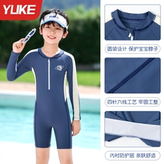 Đồ bơi bé trai liền thân tay dài chống nắng quần ngắn dây kéo trước ngực tiện lợi