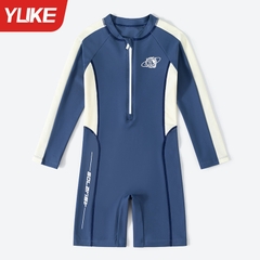 Đồ bơi bé trai liền thân tay dài chống nắng quần ngắn dây kéo trước ngực tiện lợi