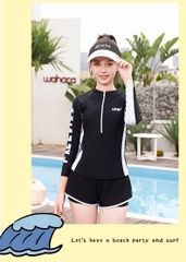 Đồ bơi bé gái thiếu niên tay dài quần đùi 2 lớp dày dặn kín đáo đa phong cách