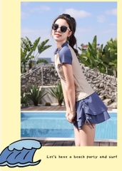 Đồ bơi bé gái váy tay ngắn có quần đùi rời phía trong kín đáo | SET bơi bé gái 3 chi tiết váy quần đùi