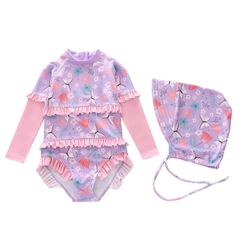Đồ Bơi Bé Gái Tay Dài Chống Nắng Kèm Nón rộng vành – Bikini Trẻ Em 16kg-40kg Mẫu Mới Dễ Thương