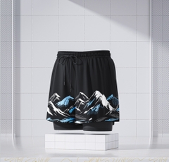 Quần bơi nam 2 lớp thể thao, phối họa tiết dãy núi cá tính, dáng suông