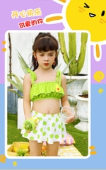 Bikini bé gái Siêu dễ thương chấm bi hồng phối trái bơ xinh