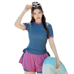 Đồ Bơi Nữ 2 Mảnh Thon Gọn, Che Mỡ Bụng – Thiết Kế Áo Tay Ngắn Kèm Quần Váy Xinh Xắn