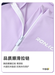 Đồ bơi bé gái YUKE tay dài quần dài phối quần sọc - kéo khóa trước, màu tím pastel chống nắng dễ thương