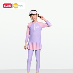 Đồ bơi bé gái tay dài quần dài chân váy liền chống nắng ngăn UV cho bé từ 17-42kg hiệu YUKE.