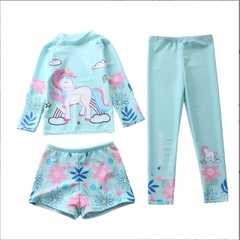 Đồ bơi bé gái 3 mảnh tay dài quần dài Yibaidu CM84-6BW