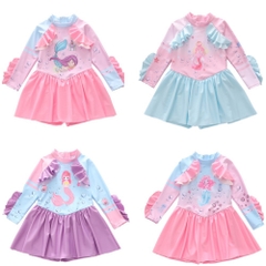 Váy bơi bé gái tay dài liền thân bèo nhún công chúa quần đùi kín đáo size đến 34kg CM240210