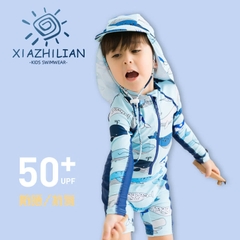 Đồ bơi bé trai tay dài chống nắng chống UV kèm nón che gáy đáng yêu