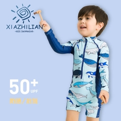 Đồ bơi bé trai tay dài chống nắng chống UV kèm nón che gáy đáng yêu