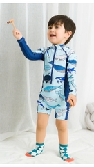 Đồ bơi bé trai tay dài chống nắng chống UV kèm nón che gáy đáng yêu