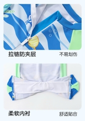 Đồ bơi liền thân bé trai họa tiết đại dương tay ngắn, khóa kéo trước tiện lợi – Hiệu YUKE