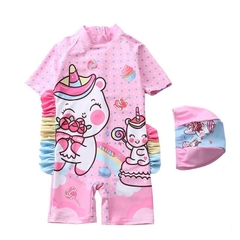 Đồ bơi bé gái liền thân chất vải mềm mại bao gồm nón bơi cho bé từ sơ sinh 7kg
