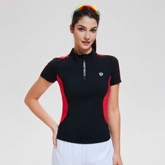 Áo picklebal, áo thể thao tay ngắn cổ đứng khoá kéo trước phối màu cá tính