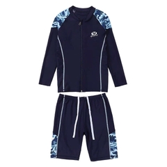 Đồ bơi bé trai tay dài quần lửng Yobel phối vai sườn xám, khóa kéo trước tiện lợi