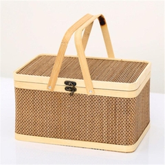 Bamboo Wicker storage basket with rope and handle bamboo basket with lock catch with lid for home decoration