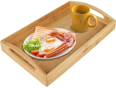 Round Serving Tray with Handles Wooden Bamboo wood Circle service Tray for Coffee Table Food Ottoman