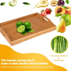 Wholesale 100% Organic Natural Wooden Bamboo Rolling Trays with handle Bamboo Round Serving Trays