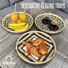 Round Serving Tray Wooden Bamboo Circle Tray High quality large custom food melamine mdf board 100% biodegradable Serving tray