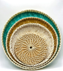 Factory direct sales with Handles Wooden Bamboo Circle Tray High quality large custom food serving tray