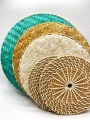 Factory direct sales with Handles Wooden Bamboo Circle Tray High quality large custom food serving tray