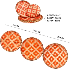 wholesale 12 inches cheap custom modern style eco melamine round bamboo fiber serving tray set with handle own print