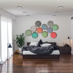 wholesale 12 inches cheap custom modern style eco melamine round bamboo fiber serving tray set with handle own print