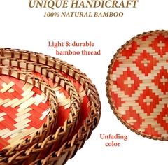 wholesale 12 inches cheap custom modern style eco melamine round bamboo fiber serving tray set with handle own print