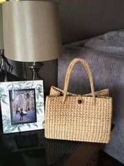 SALE Water Hyacinth Bag With Free Pompom, Handwoven Straw Bag, Boho Bohemian Bag, Women Handmade Woven Straw Bag, Rattan Bag (Large)
