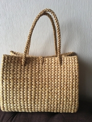 SALE Water Hyacinth Bag With Free Pompom, Handwoven Straw Bag, Boho Bohemian Bag, Women Handmade Woven Straw Bag, Rattan Bag (Large)