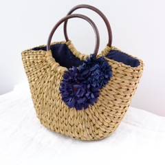 SALE Water Hyacinth Bag With Flowers, Handwoven Straw Bag, Boho Bohemian Bag, Women Handmade Woven Straw Bag, Rattan Bag (Small Medium)