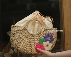 100% Natural Basket Handmade Water Hyacinth Bag Woven Bag Straw Beach Handbag