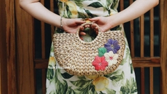 100% Natural Basket Handmade Water Hyacinth Bag Woven Bag Straw Beach Handbag