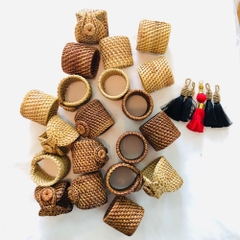 Natural Water Hyacinth Seagrass Woven Placemats, Round and Thick -Set of Matching Napkin Rings