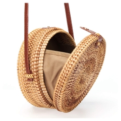 Hot item Summer 2020 Round Bali Beach Rattan Bags Handmade Leather Strap woven Circle Ladies Purse Handbags