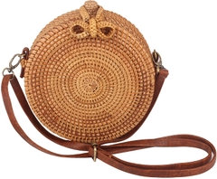 Lowest Price Vietnam Handicraft Bali Round Rattan Bags Ladies Vintage Style Woven Cross Body Bags