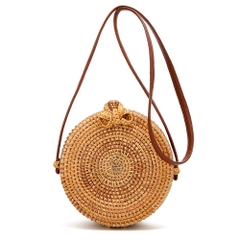 Lowest Price Vietnam Handicraft Bali Round Rattan Bags Ladies Vintage Style Woven Cross Body Bags