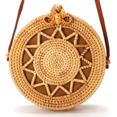 Vietnam Beauty Handmade Bali Round Rattan Bag With Strap Retro Summer Beach Shoulder Circle Ladies Handbags