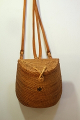 2020 New arrivals Vietnam Natural brown Rattan Women backpack Leather Strap handmade Summer Fashion Straw beach Travelling bag