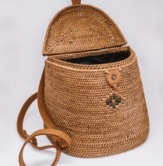 2020 New arrivals Vietnam Natural brown Rattan Women backpack Leather Strap handmade Summer Fashion Straw beach Travelling bag