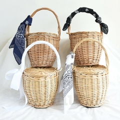Hot Amazon Beauty Women 100% Natural Rattan Handmade Wicker Bags Straw purses and handbags with Lid and Scarf made in Vietnam