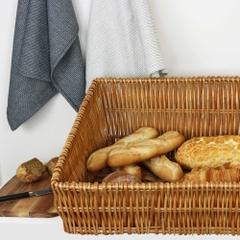 Wholesales Low Price Rattan Sloped Rectangular Hollow Out Bread Display Basket French baguette model