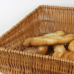 Wholesales Low Price Rattan Sloped Rectangular Hollow Out Bread Display Basket French baguette model