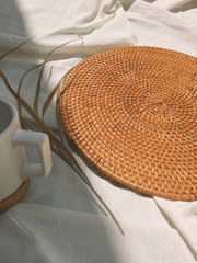 Vietnamese Vintage Round D25cm Woven Braided Rattan Placemat