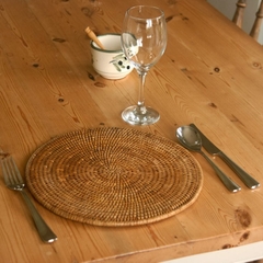 Vietnamese Vintage Round D25cm Woven Braided Rattan Placemat