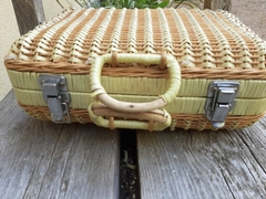 Big deal vintage woven wicker suitcase  woven wicker basket Rattan wicker picnic basket with a lid