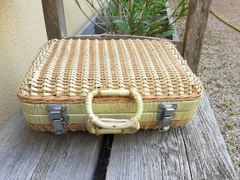 Big deal vintage woven wicker suitcase  woven wicker basket Rattan wicker picnic basket with a lid